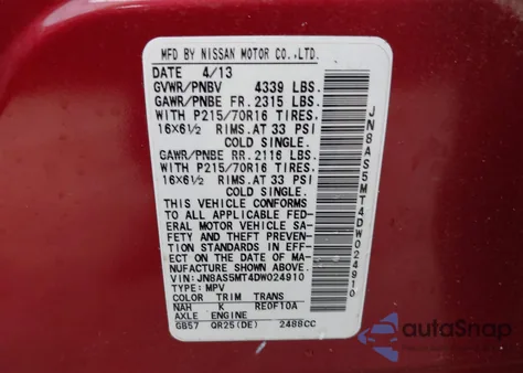 2013 Nissan Rogue S z USA, uszkodzony, nr VIN JN8AS5MT4DW024910